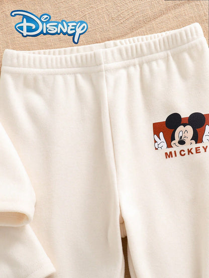 Disney Mickey Mouse 2Pcs Baby Boy Spring/Autumn Long Pants Set, Newborn Infant Cartoon Cute "Mickey Mouse" Print Long Sleeve T-Shirt And Matching Print Straight Leg Long Pants, Toddler Daily Versatile