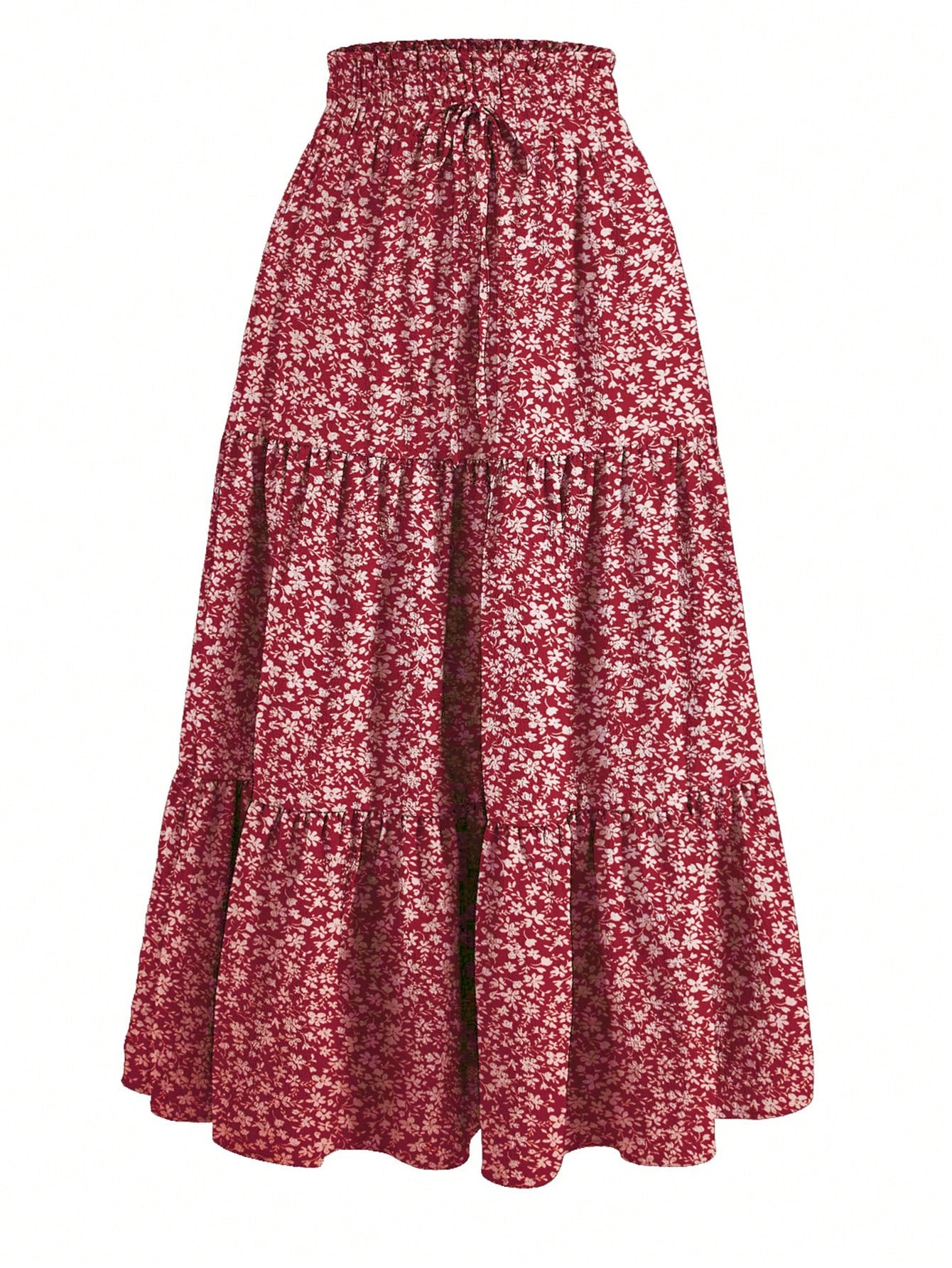 Ditsy Floral Layered Ruffle Elastic Waist Vacation Skirt Spring