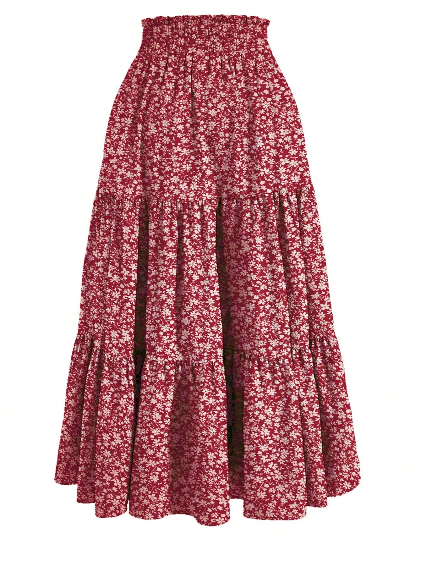 Ditsy Floral Layered Ruffle Elastic Waist Vacation Skirt Spring