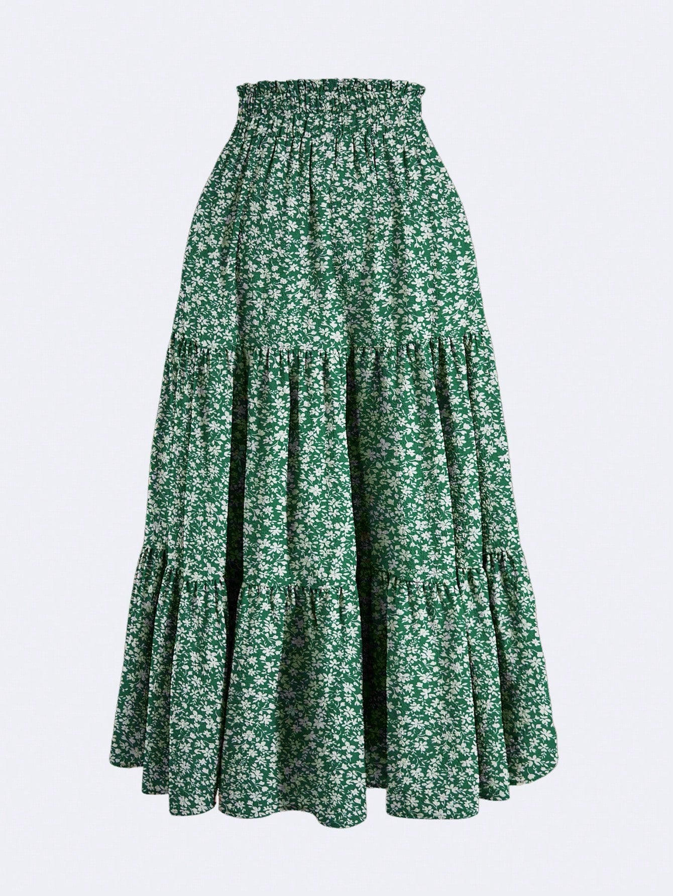 Ditsy Floral Layered Ruffle Elastic Waist Vacation Skirt Spring