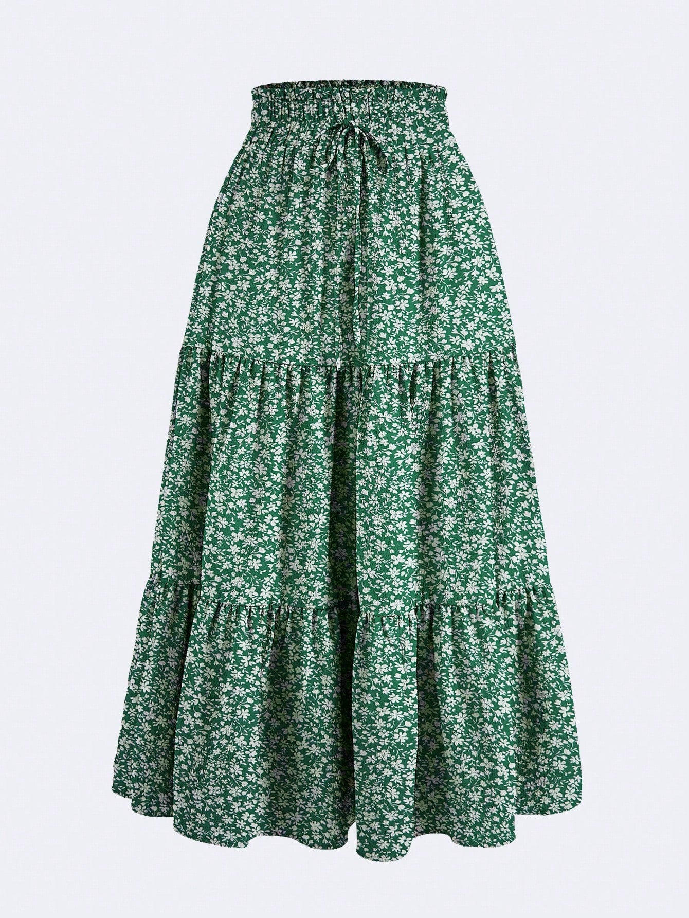 Ditsy Floral Layered Ruffle Elastic Waist Vacation Skirt Spring