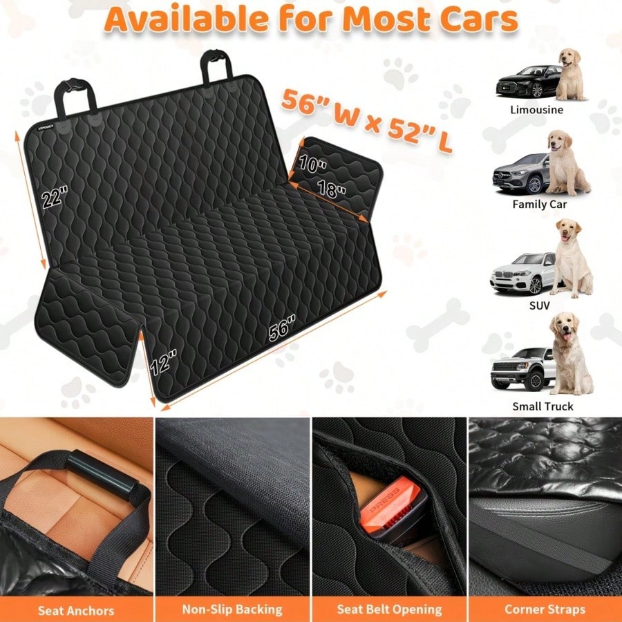 Dog Car Seat Cover For Back Seat- Waterproof Car Seat Protector For Child Carseat & Pets, Nonslip Car Seat Covers For Cars, SUVs & Small Trucks