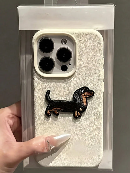 Dog Element Fashion Phone Cases Minimalist Luxury Pink Soft Plush Embroidery GUCADI 1pc Dopamine Color Gentle Korean Style Sausage Dog Pattern Protective Soft Case Compatible With Apple Phones Premium