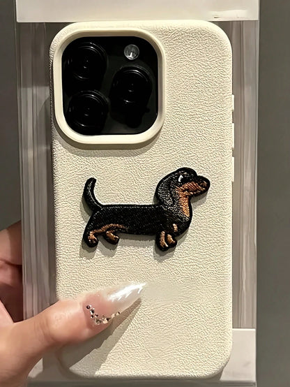 Dog Element Fashion Phone Cases Minimalist Luxury Pink Soft Plush Embroidery GUCADI 1pc Dopamine Color Gentle Korean Style Sausage Dog Pattern Protective Soft Case Compatible With Apple Phones Premium