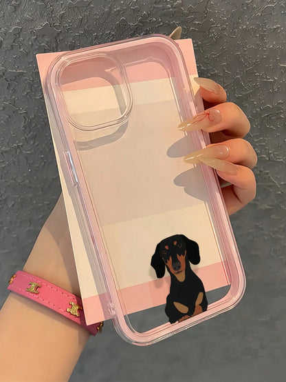 Dog Element Fashion Phone Cases Minimalist Luxury Pink Soft Plush Embroidery GUCADI 1pc Dopamine Color Gentle Korean Style Sausage Dog Pattern Protective Soft Case Compatible With Apple Phones Premium