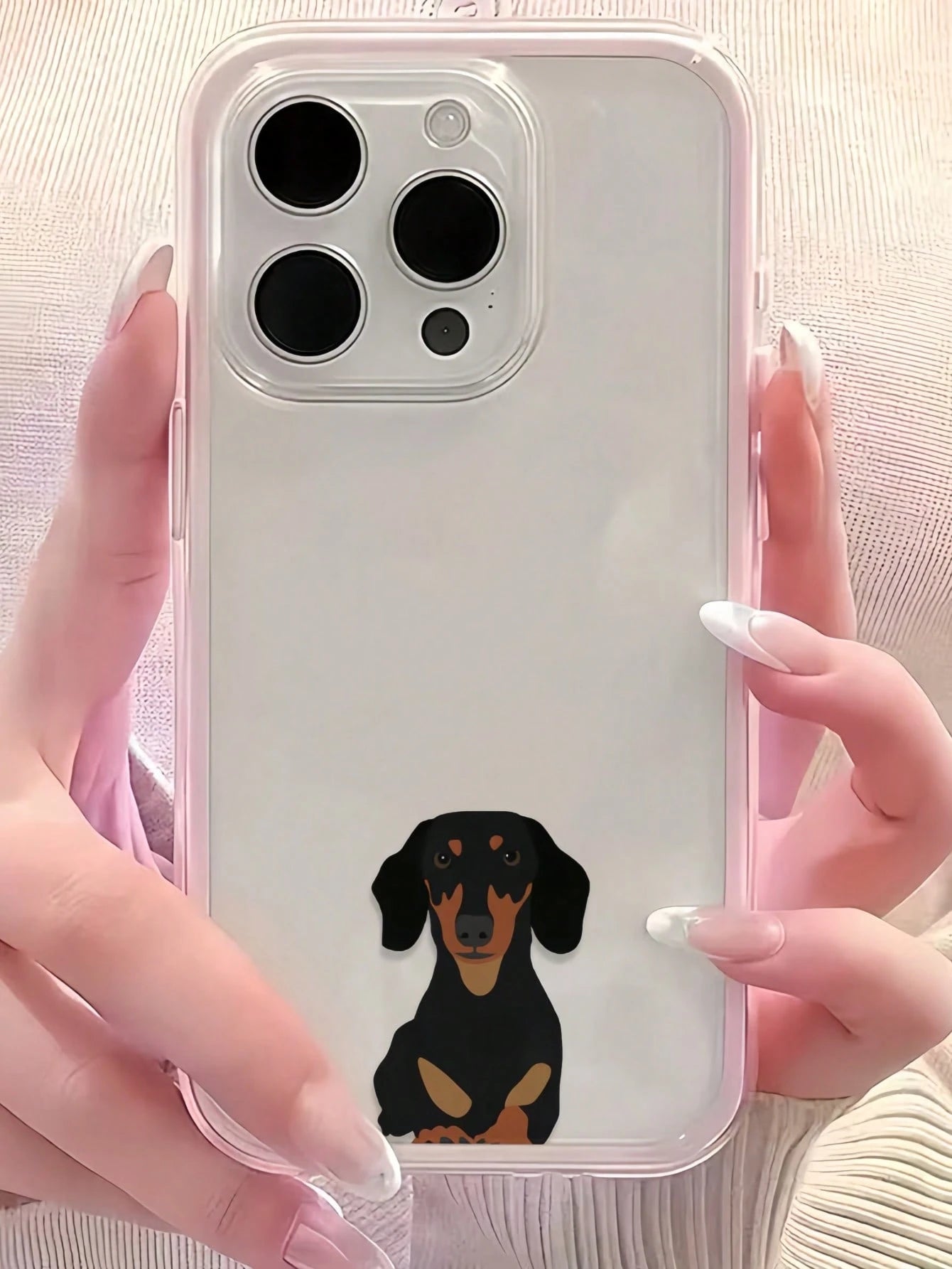 Dog Element Fashion Phone Cases Minimalist Luxury Pink Soft Plush Embroidery GUCADI 1pc Dopamine Color Gentle Korean Style Sausage Dog Pattern Protective Soft Case Compatible With Apple Phones Premium