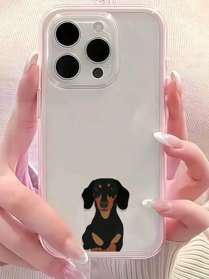 Dog Element Fashion Phone Cases Minimalist Luxury Pink Soft Plush Embroidery GUCADI 1pc Dopamine Color Gentle Korean Style Sausage Dog Pattern Protective Soft Case Compatible With Apple Phones Premium