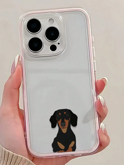 Dog Element Fashion Phone Cases Minimalist Luxury Pink Soft Plush Embroidery GUCADI 1pc Dopamine Color Gentle Korean Style Sausage Dog Pattern Protective Soft Case Compatible With Apple Phones Premium