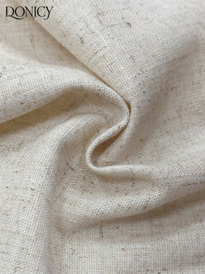 DONICY Women's Beige Linen Mid-Length Skirt With Side Slit, Elegant Texture Suitable For Spring Office Wear And Everyday