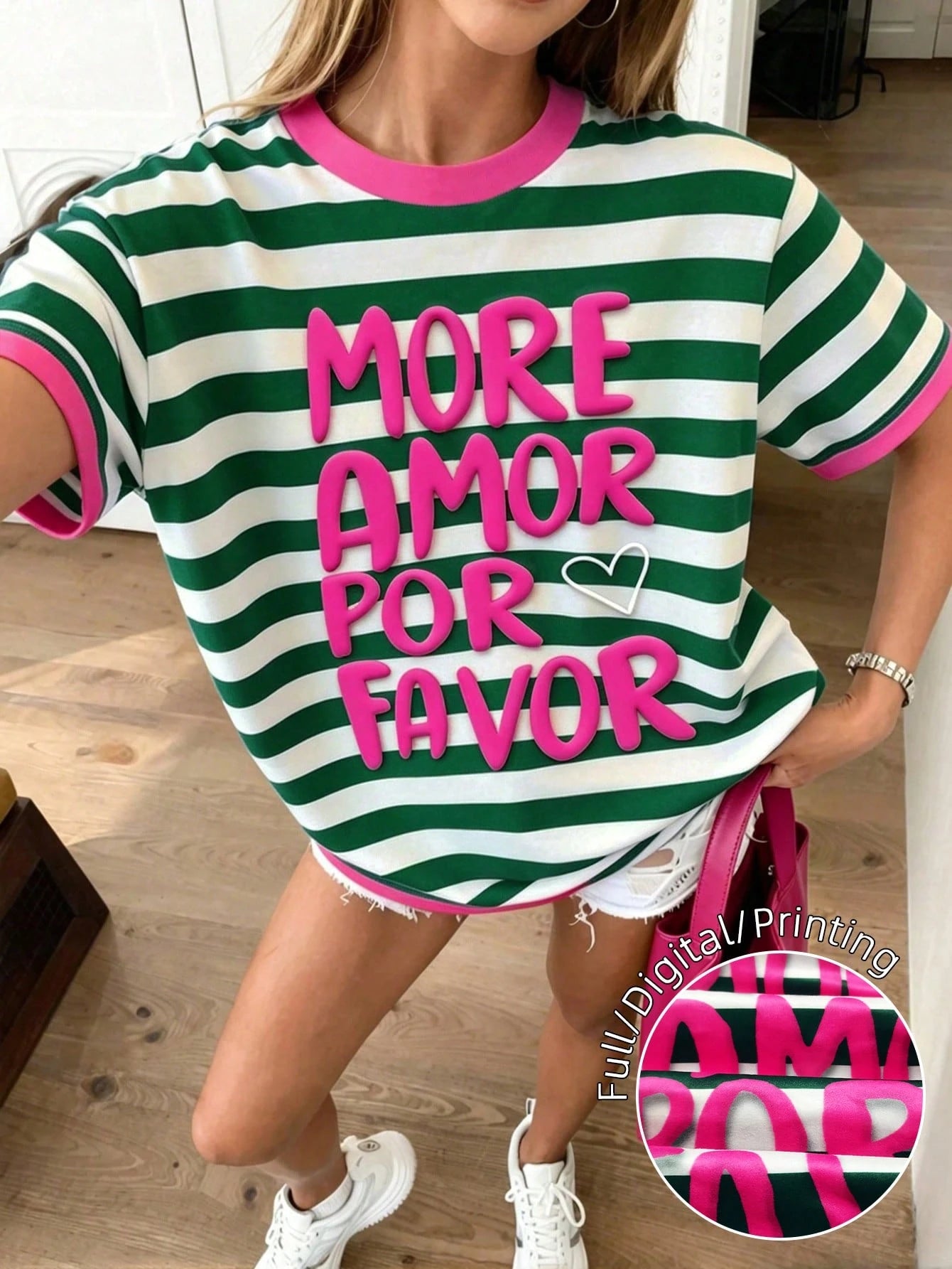 DrmWander Plus Size Women Striped Round Neck Short Sleeve Casual Loose T-Shirt