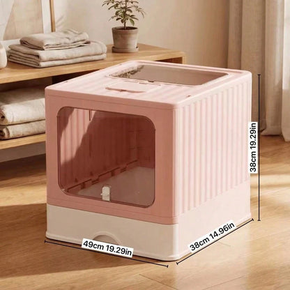 Dual Entry Enclosed Cat Litter Box, Top & Front Entry Hooded Kitty Litter Box With Drawer, Anti-Splashing & Odor Control For Large Cats & Multi-Cat Household (Pink & Gray)