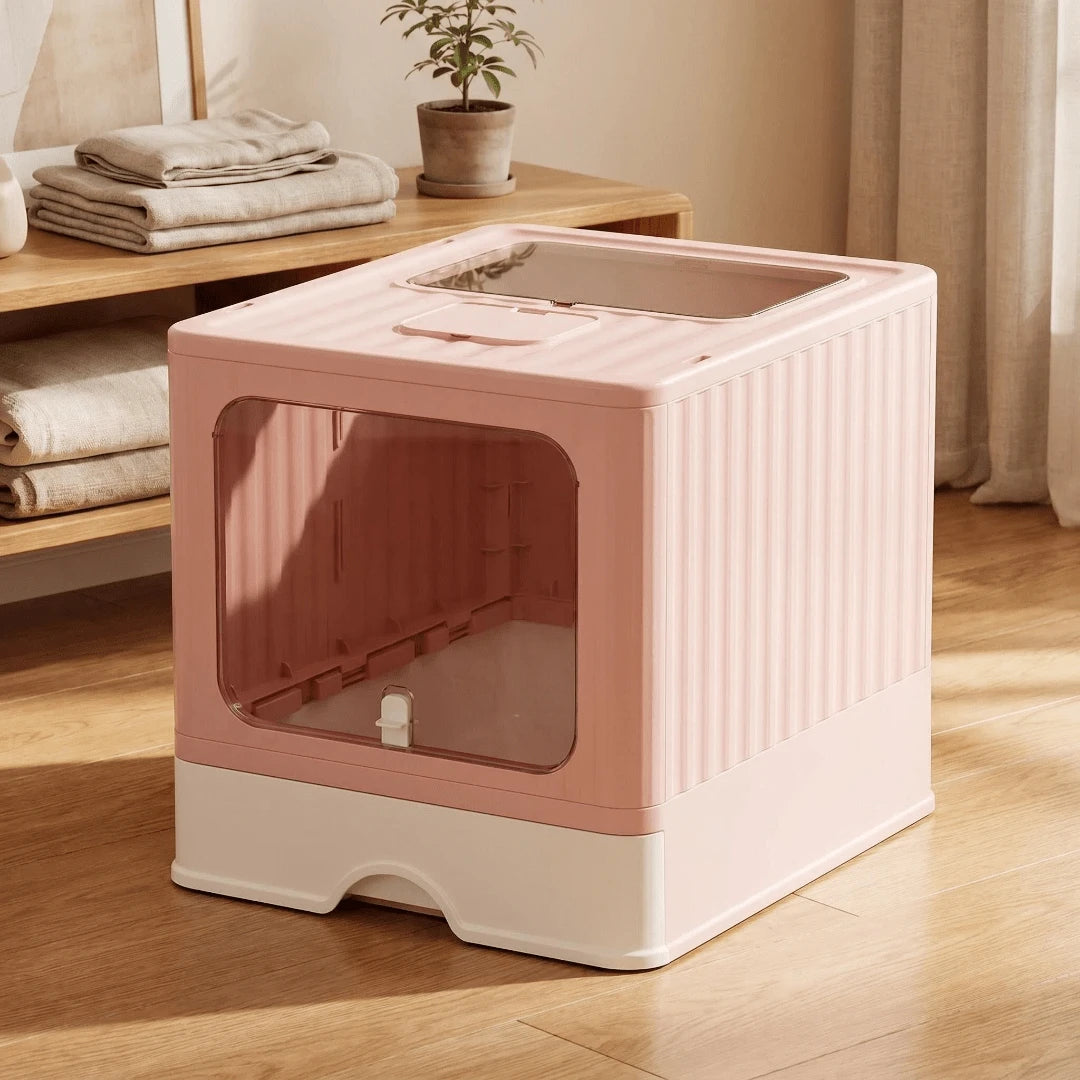 Dual Entry Enclosed Cat Litter Box, Top & Front Entry Hooded Kitty Litter Box With Drawer, Anti-Splashing & Odor Control For Large Cats & Multi-Cat Household (Pink & Gray)