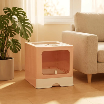 Dual Entry Enclosed Cat Litter Box, Top & Front Entry Hooded Kitty Litter Box With Drawer, Anti-Splashing & Odor Control For Large Cats & Multi-Cat Household (Pink & Gray)