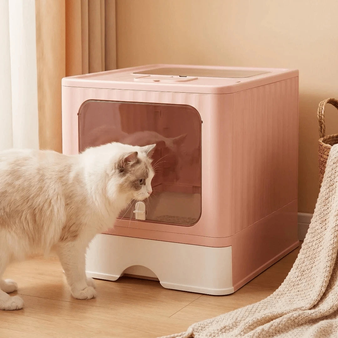 Dual Entry Enclosed Cat Litter Box, Top & Front Entry Hooded Kitty Litter Box With Drawer, Anti-Splashing & Odor Control For Large Cats & Multi-Cat Household (Pink & Gray)
