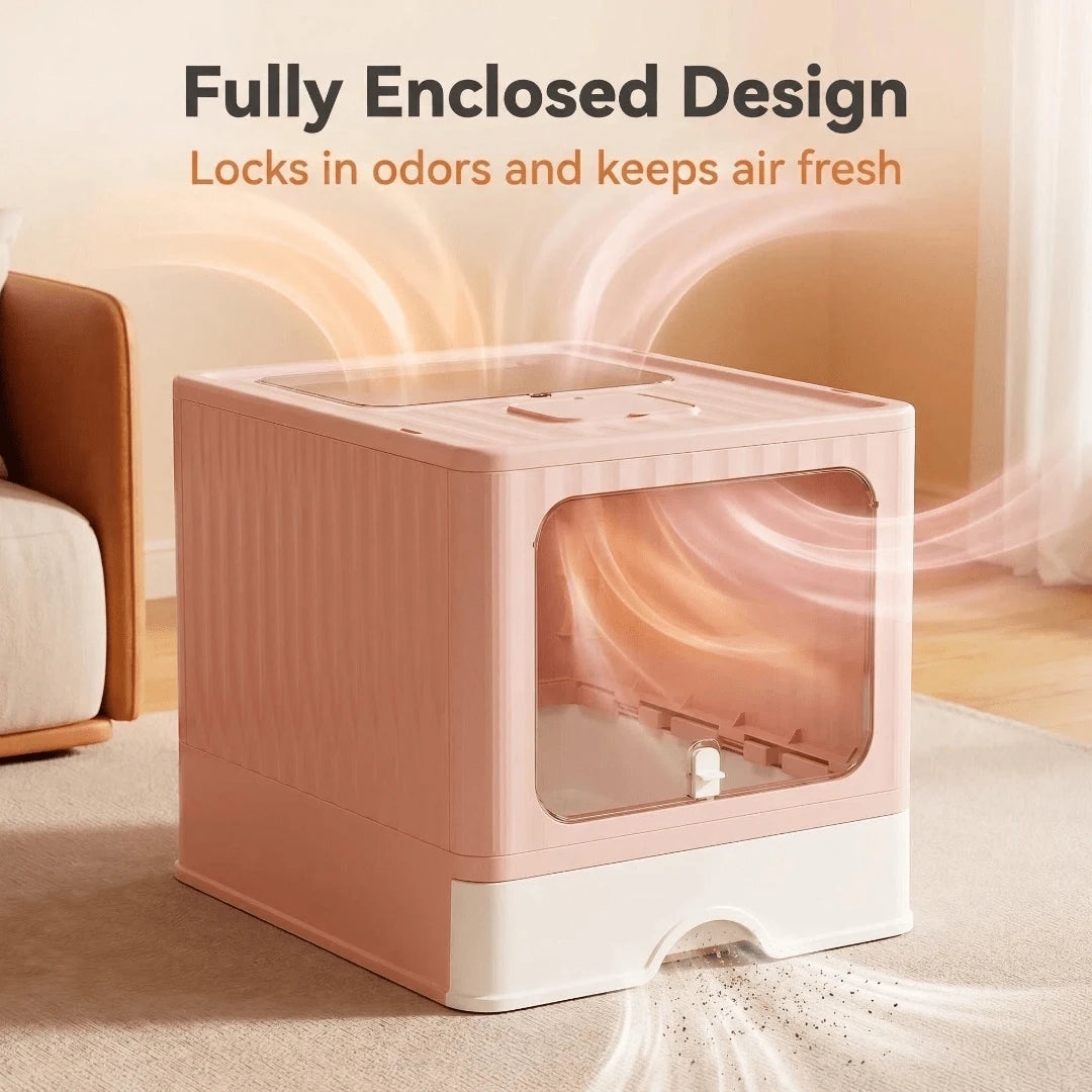 Dual Entry Enclosed Cat Litter Box, Top & Front Entry Hooded Kitty Litter Box With Drawer, Anti-Splashing & Odor Control For Large Cats & Multi-Cat Household (Pink & Gray)