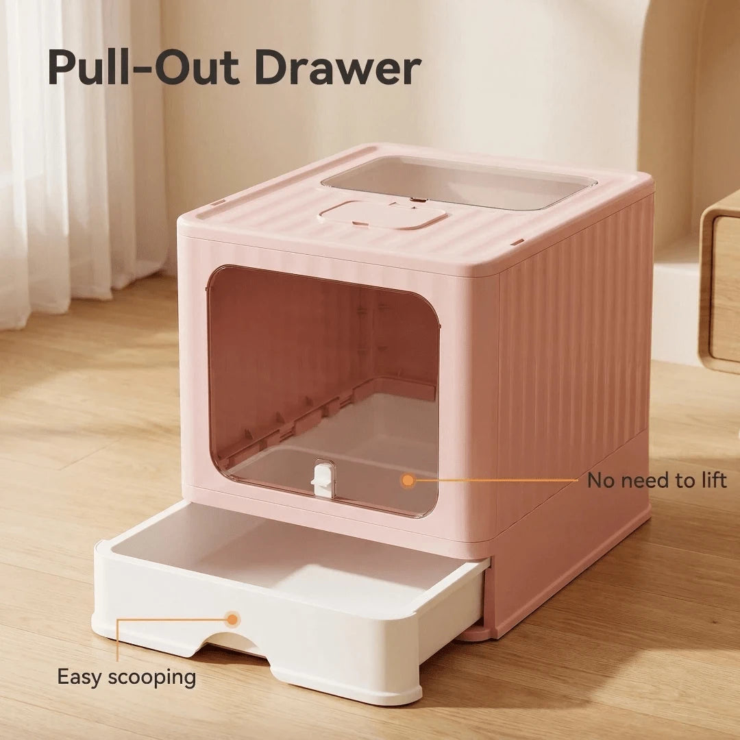 Dual Entry Enclosed Cat Litter Box, Top & Front Entry Hooded Kitty Litter Box With Drawer, Anti-Splashing & Odor Control For Large Cats & Multi-Cat Household (Pink & Gray)