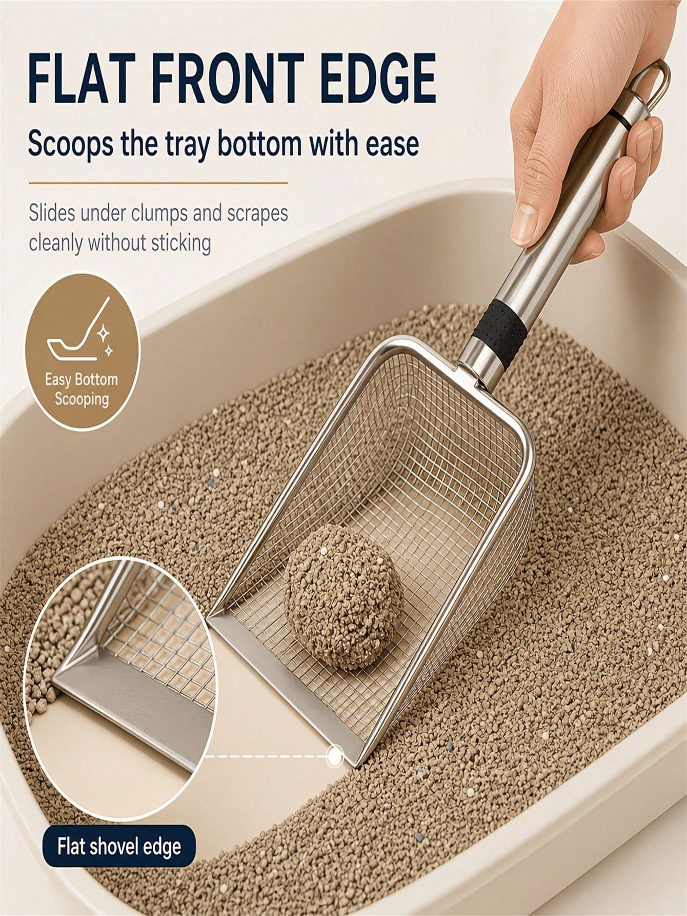 Durable Stainless Steel Cat Litter Scoop, Easy To Clean Pet Waste Shovel