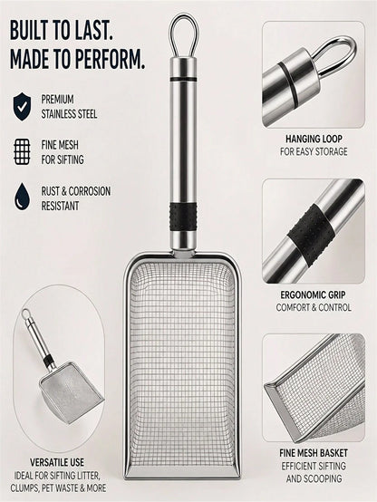 Durable Stainless Steel Cat Litter Scoop, Easy To Clean Pet Waste Shovel