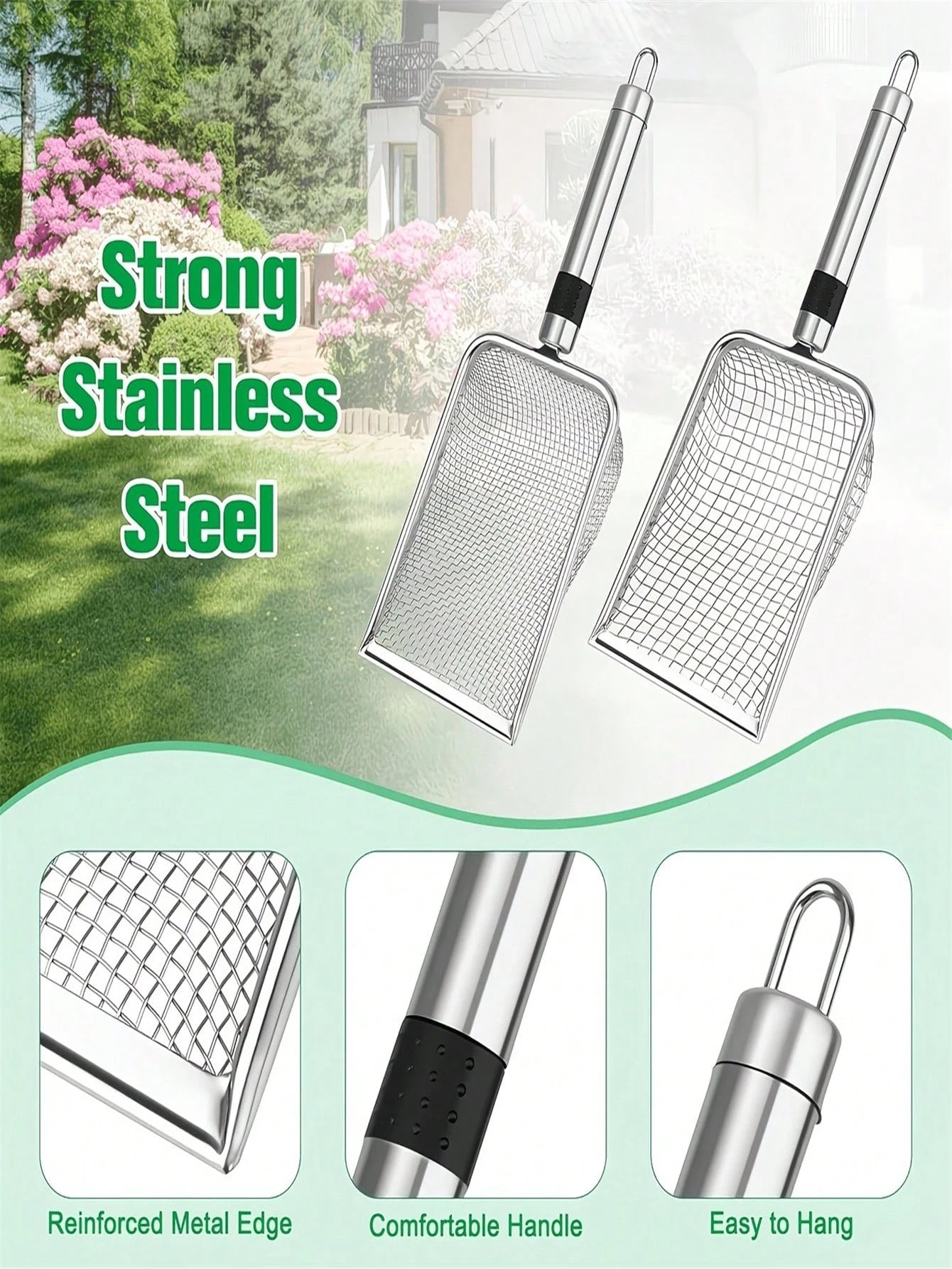 Durable Stainless Steel Cat Litter Scoop, Easy To Clean Pet Waste Shovel