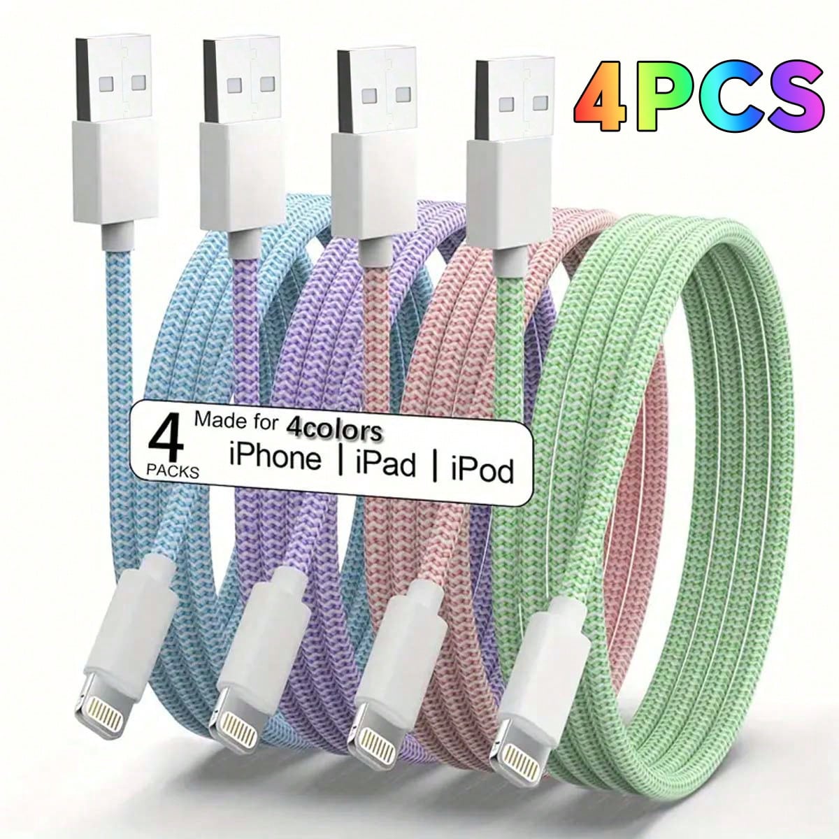 Durcord [MFi Certified] 1pc/4pcs, 1m/3.28ft/39.37in Charging Cable, Multi-Color USB Fast Charging Cable, Nylon Braided Data Charging Cord, Compatible With IPhone 14/13/12/11 Pro Max/XS Max/XR/XS/X/8/7