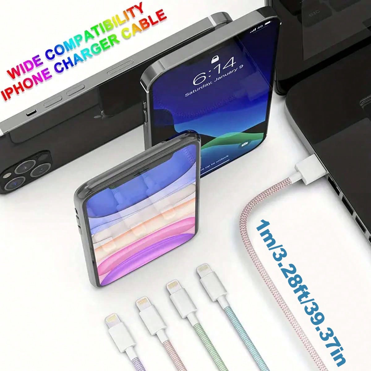 Durcord [MFi Certified] 1pc/4pcs, 1m/3.28ft/39.37in Charging Cable, Multi-Color USB Fast Charging Cable, Nylon Braided Data Charging Cord, Compatible With IPhone 14/13/12/11 Pro Max/XS Max/XR/XS/X/8/7