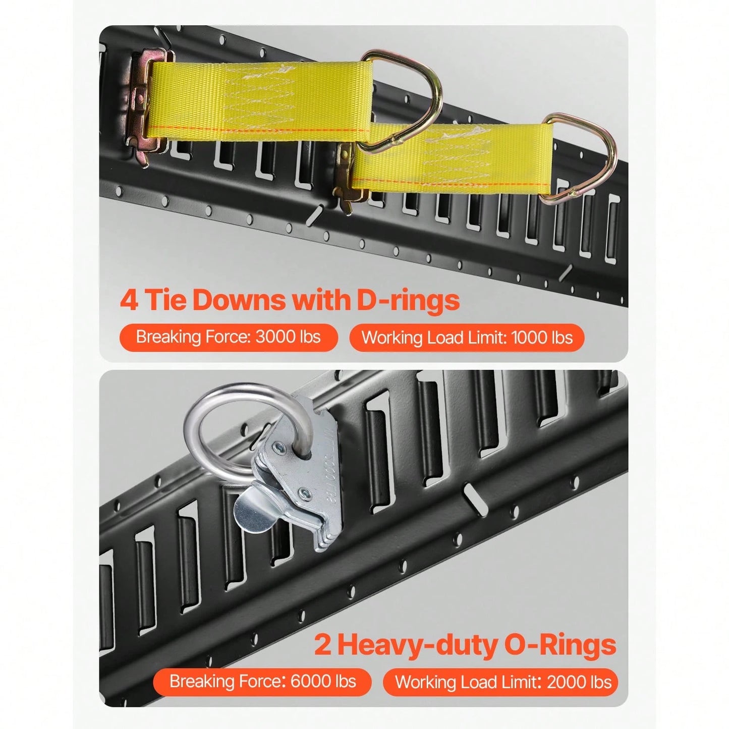 E Track Tie-Down Rail Kit, 18PCS 5FT E-Tracks Set Includes 4 Steel Rails & 2 Single Slot & 6 O Rings & 4 Tie-Offs With D-Ring & 2 Ratchet Straps, Securing Accessories For Cargo Motorcycles Bikes