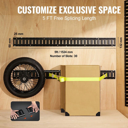 E Track Tie-Down Rail Kit, 18PCS 5' E-Tracks Set Includes 4 Steel Rails & 8 O-Ring Anchors & 4 Tie-Offs With D-Ring & 2 Ratchet Straps, Securing Accessories For Cargo Motorcycles Bikes, 2000 Lbs