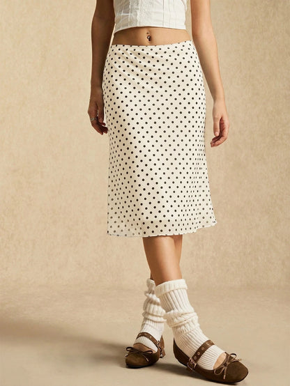 Easelle Coffee Brown Mesh Polka Dot Women's Casual Summer Skirt