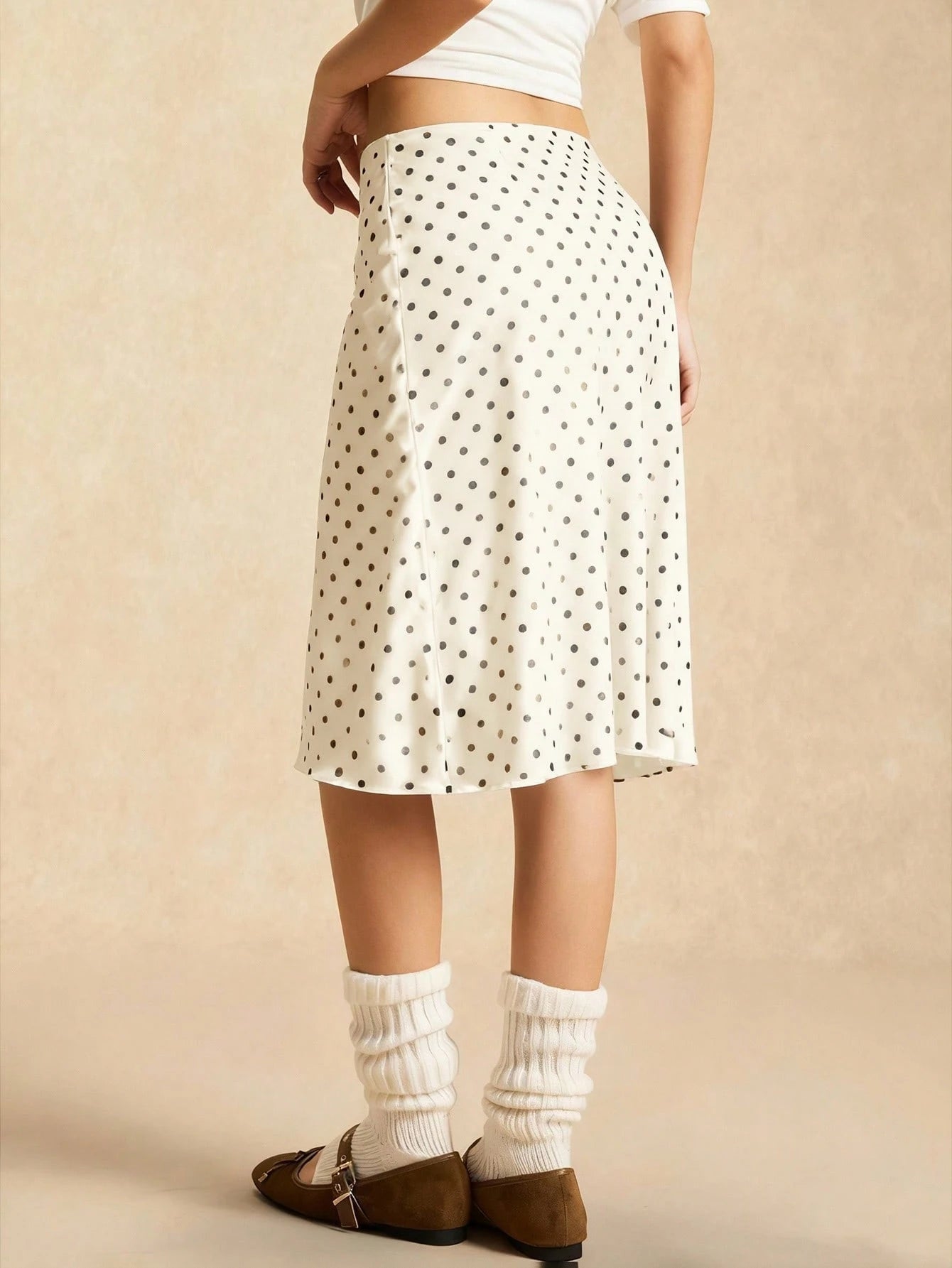 Easelle Coffee Brown Mesh Polka Dot Women's Casual Summer Skirt