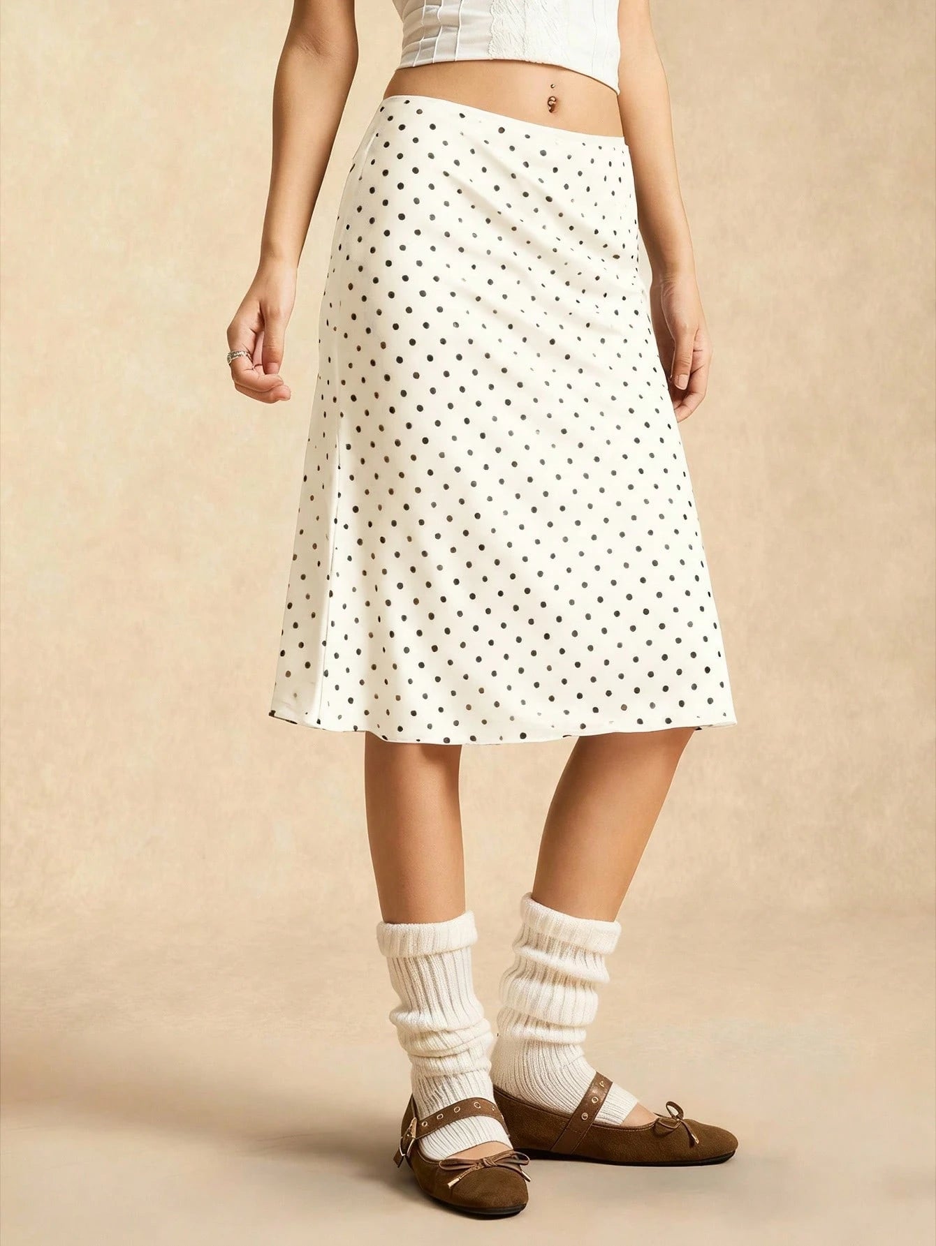 Easelle Coffee Brown Mesh Polka Dot Women's Casual Summer Skirt
