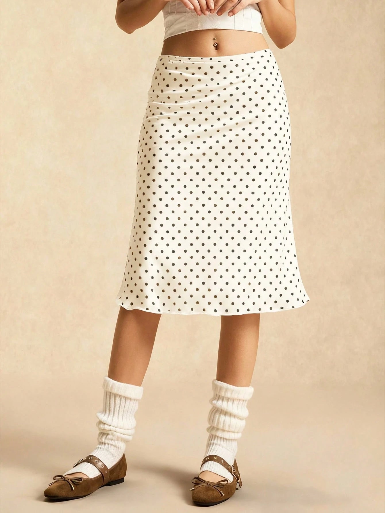 Easelle Coffee Brown Mesh Polka Dot Women's Casual Summer Skirt