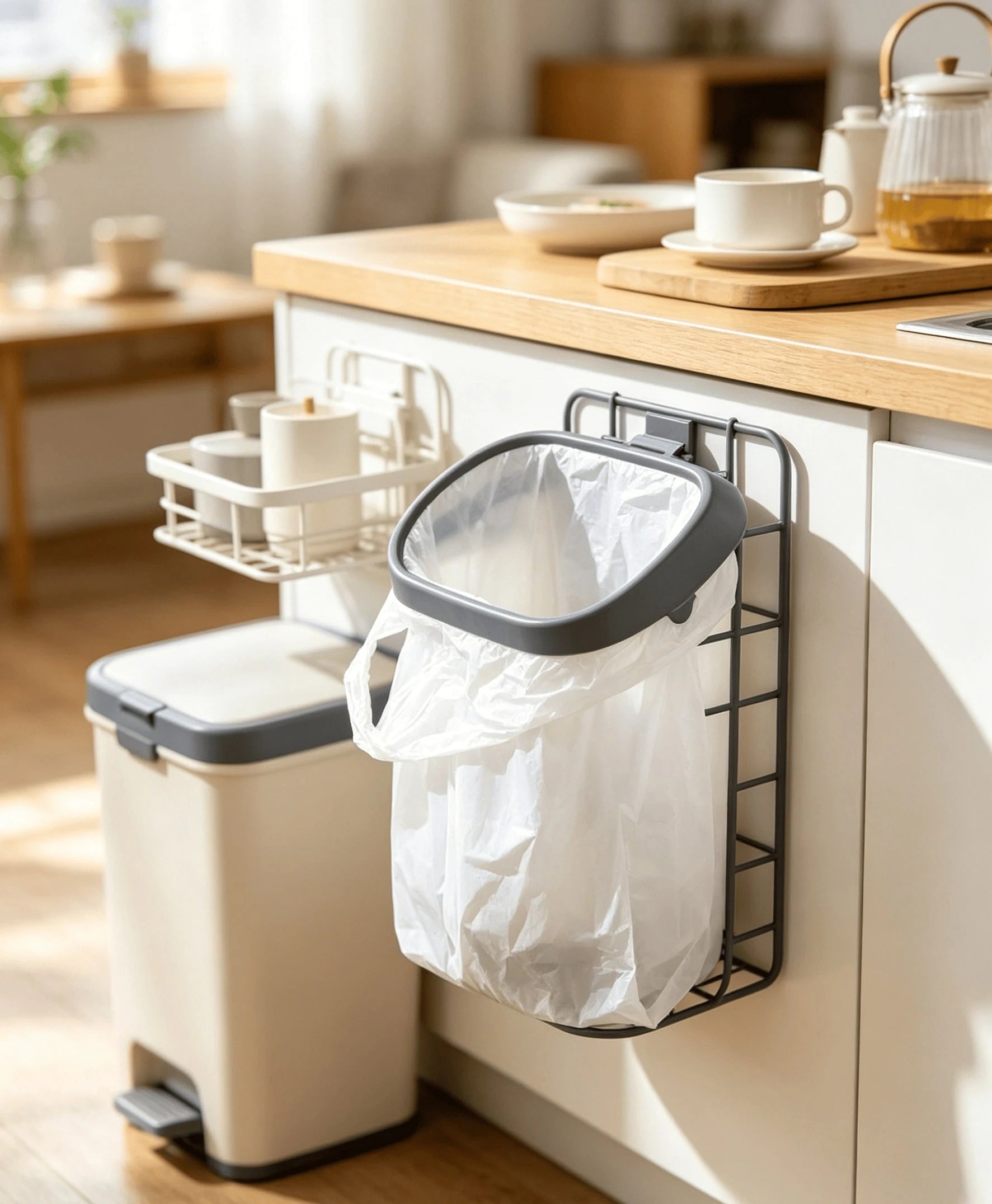 Easy Clip-On Hanging Trash Bag Holder, Space-Saving Waste Bin For Car Headrest & Home Cabinet, No-Tools Garbage Storage Solution