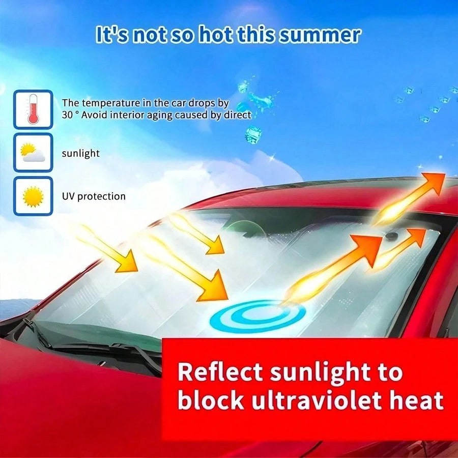 Easypie Selection 130 X 60 Cm Car Sun Shade, Anti-UV Heat Insulation Sunshade, Front Windshield Sunshade, Automatic Retractable Windshield Shade, Light-Blocking Reflective Sunshade