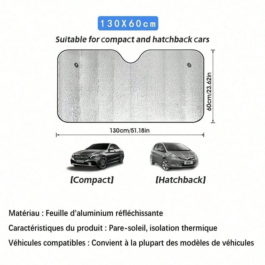 Easypie Selection 130 X 60 Cm Car Sun Shade, Anti-UV Heat Insulation Sunshade, Front Windshield Sunshade, Automatic Retractable Windshield Shade, Light-Blocking Reflective Sunshade