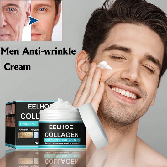 EELHOE 50g Men's Collagen Face Cream, Retinol Moisturizer With Hyaluronic Acid & Vitamin E, Hydrating Firming Facial Cream For Men's Daily Skin Care