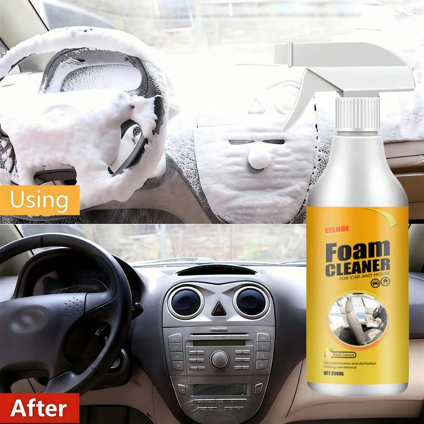 EELHOE Foam Cleaner Multi-Surface Upholstery Cleaner Car Interior Seats Stain Remover Odor Eliminator No-Rinse Formula Quick Dry