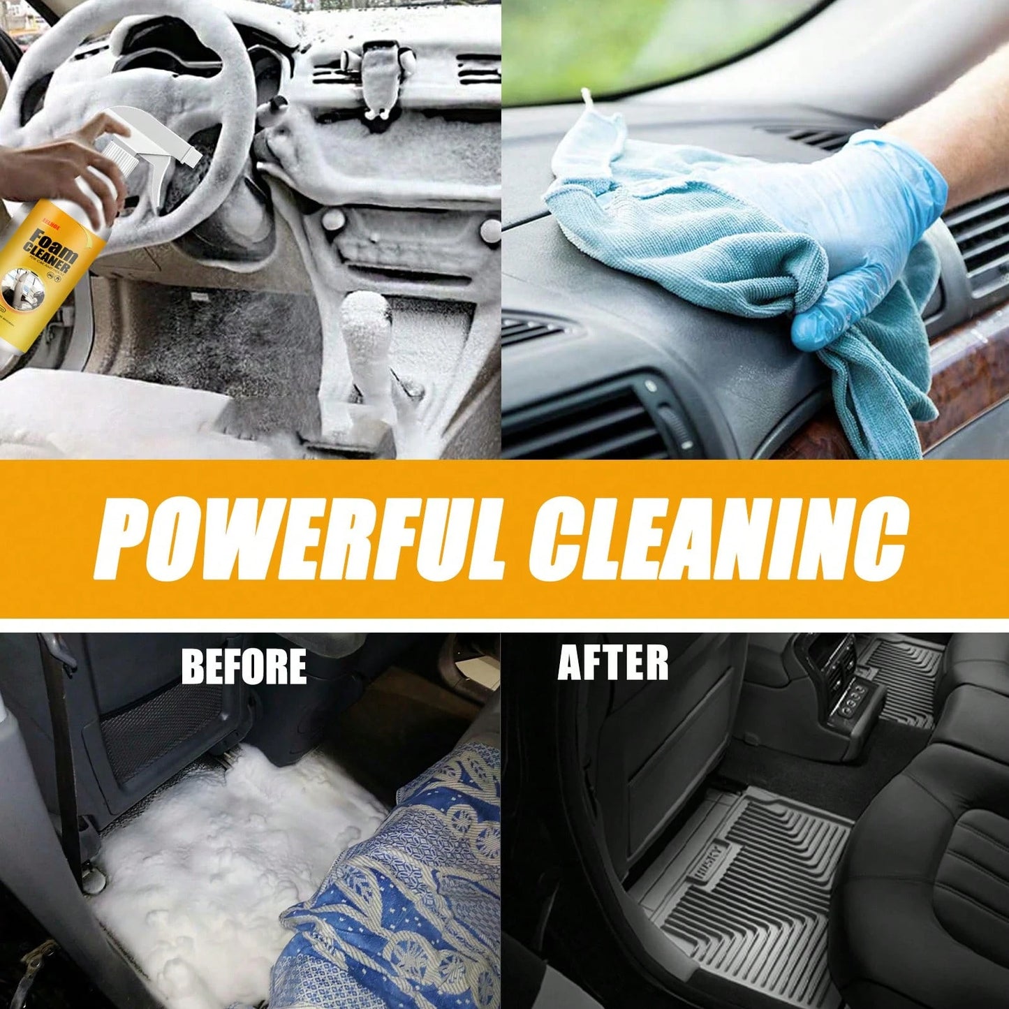 EELHOE Foam Cleaner Multi-Surface Upholstery Cleaner Car Interior Seats Stain Remover Odor Eliminator No-Rinse Formula Quick Dry
