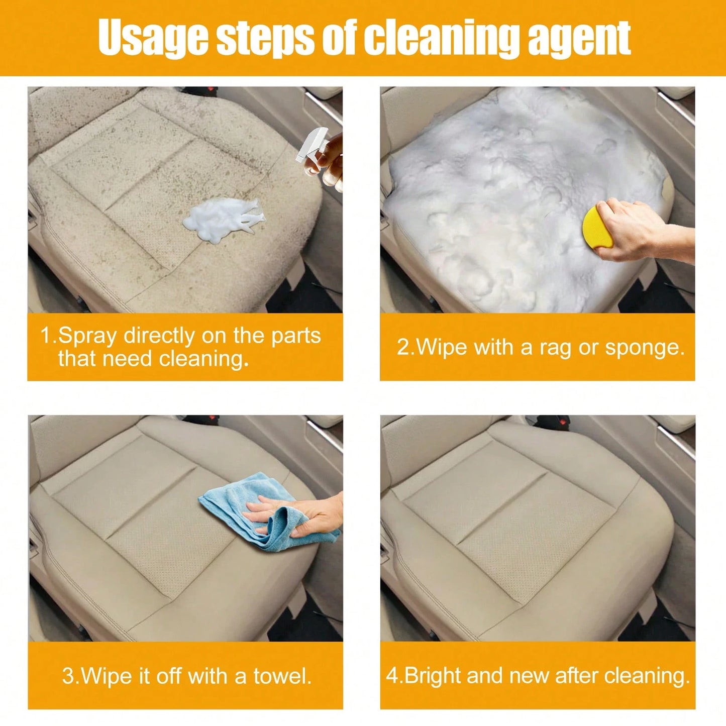 EELHOE Foam Cleaner Multi-Surface Upholstery Cleaner Car Interior Seats Stain Remover Odor Eliminator No-Rinse Formula Quick Dry
