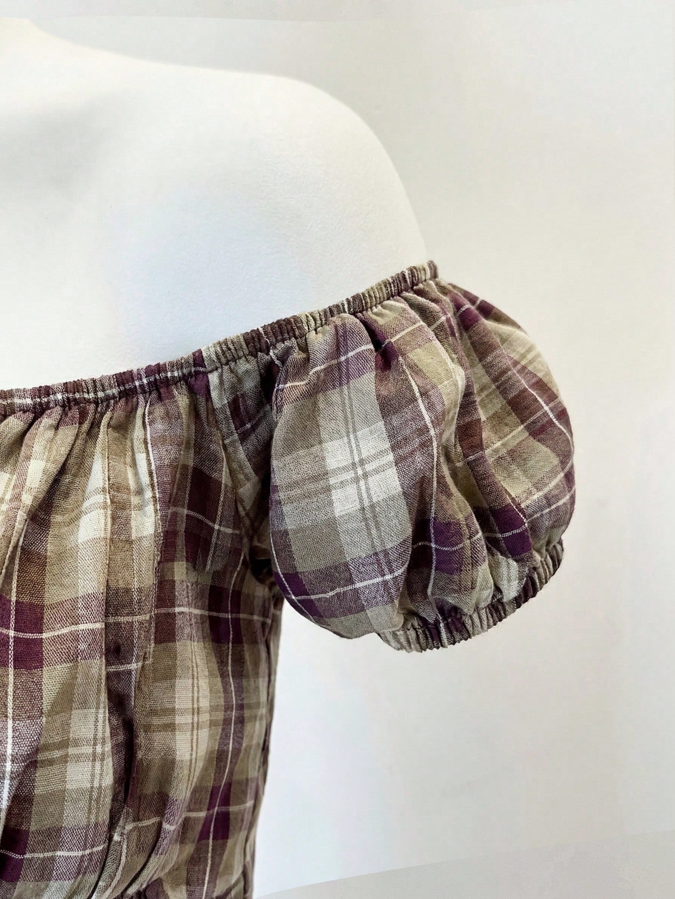 EgrlEra Women's Casual Off Shoulder Gingham Shirt With Waist Cinching, Slimming Fit, Spring/Summer