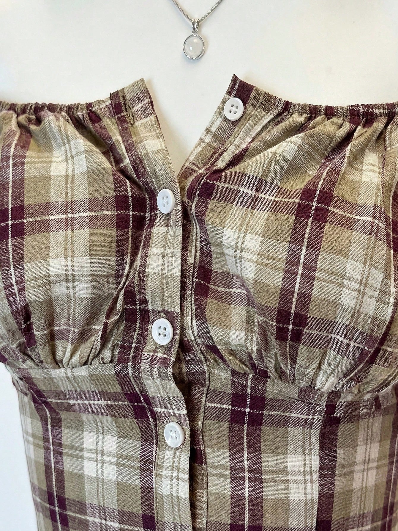 EgrlEra Women's Casual Off Shoulder Gingham Shirt With Waist Cinching, Slimming Fit, Spring/Summer