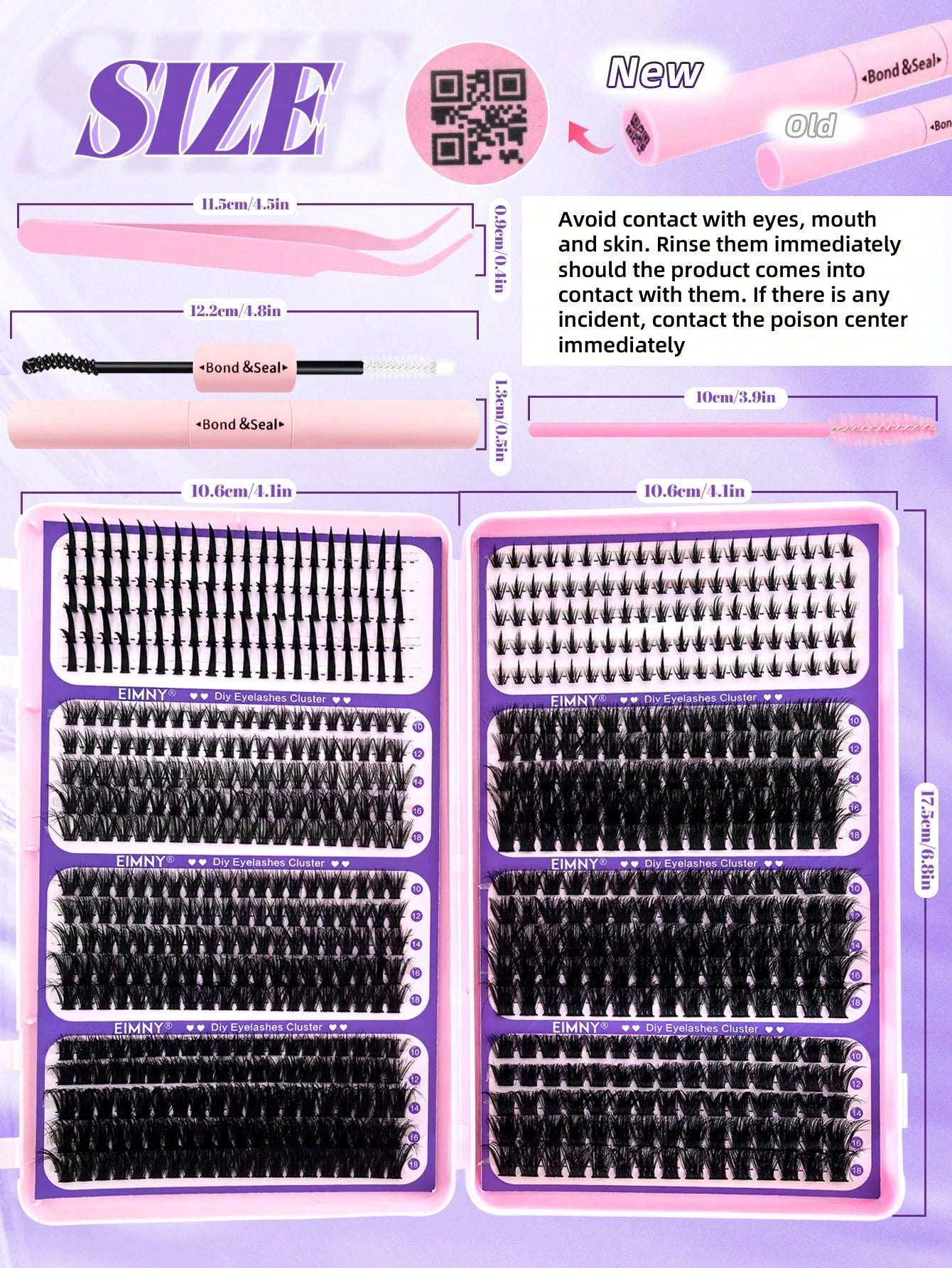Eimny 800pcs Large Capacity Eyelash Book Set, Spiky Cartoon Style Eyelash Clusters, 40 Rows Russian Volume Curly Lashes With Bottom Lashes And Spikes, 40D To 120D, 2-In-1 Bonding Sealing Tweezers And
