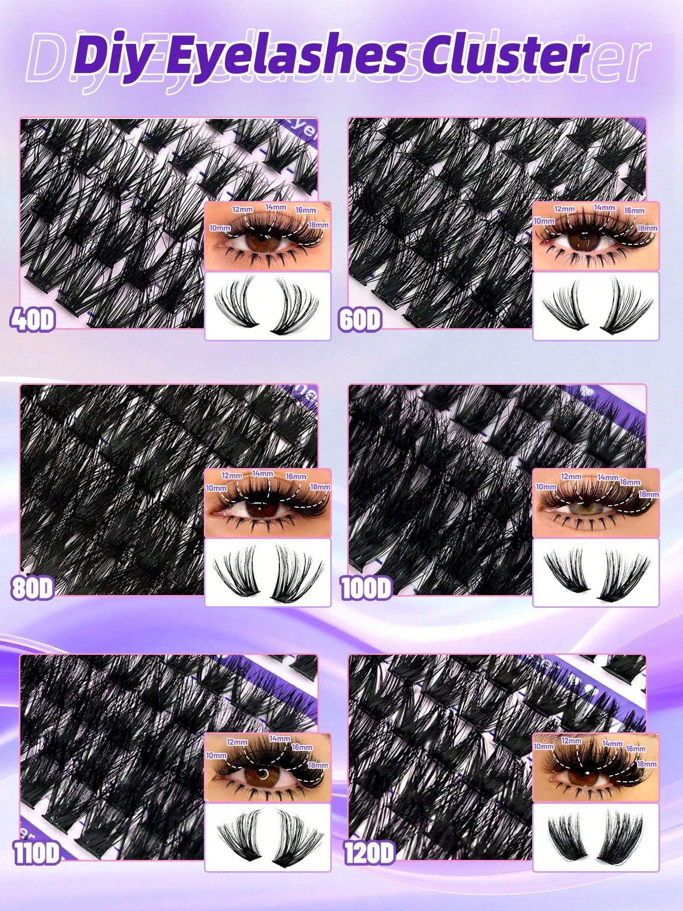 Eimny 800pcs Large Capacity Eyelash Book Set, Spiky Cartoon Style Eyelash Clusters, 40 Rows Russian Volume Curly Lashes With Bottom Lashes And Spikes, 40D To 120D, 2-In-1 Bonding Sealing Tweezers And