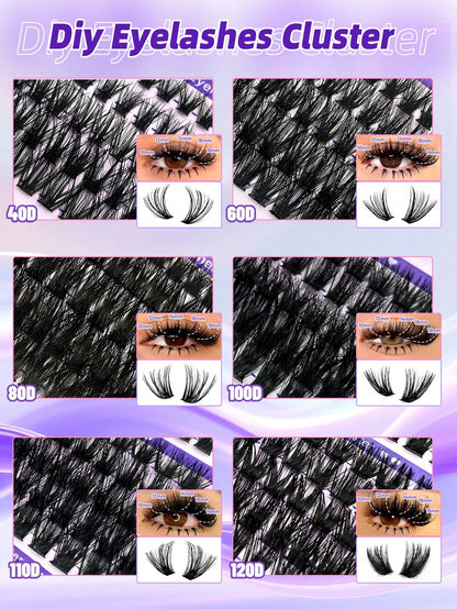 Eimny 800pcs Large Capacity Eyelash Book Set, Spiky Cartoon Style Eyelash Clusters, 40 Rows Russian Volume Curly Lashes With Bottom Lashes And Spikes, 40D To 120D, 2-In-1 Bonding Sealing Tweezers And