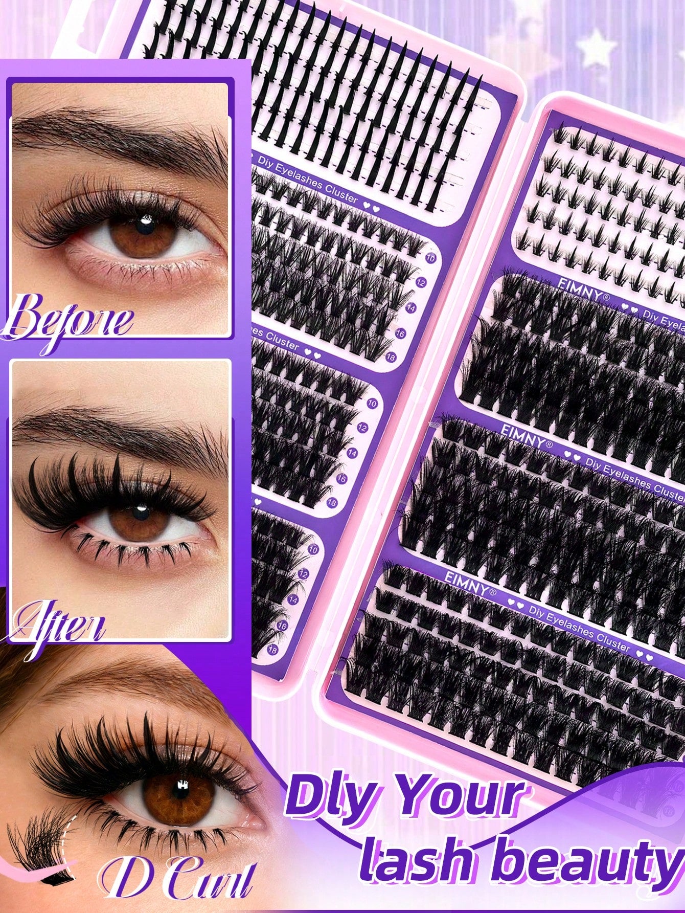 Eimny 800pcs Large Capacity Eyelash Book Set, Spiky Cartoon Style Eyelash Clusters, 40 Rows Russian Volume Curly Lashes With Bottom Lashes And Spikes, 40D To 120D, 2-In-1 Bonding Sealing Tweezers And