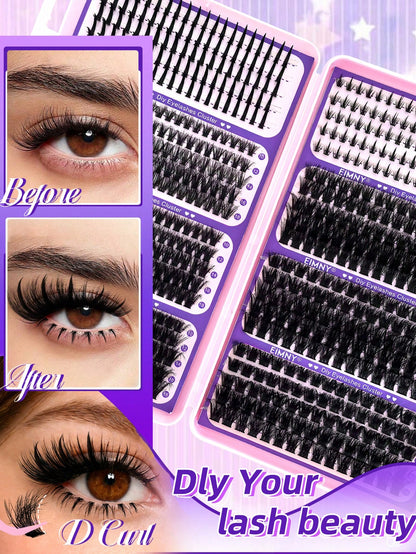 Eimny 800pcs Large Capacity Eyelash Book Set, Spiky Cartoon Style Eyelash Clusters, 40 Rows Russian Volume Curly Lashes With Bottom Lashes And Spikes, 40D To 120D, 2-In-1 Bonding Sealing Tweezers And