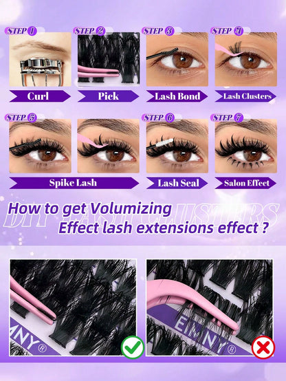 Eimny 800pcs Large Capacity Eyelash Book Set, Spiky Cartoon Style Eyelash Clusters, 40 Rows Russian Volume Curly Lashes With Bottom Lashes And Spikes, 40D To 120D, 2-In-1 Bonding Sealing Tweezers And