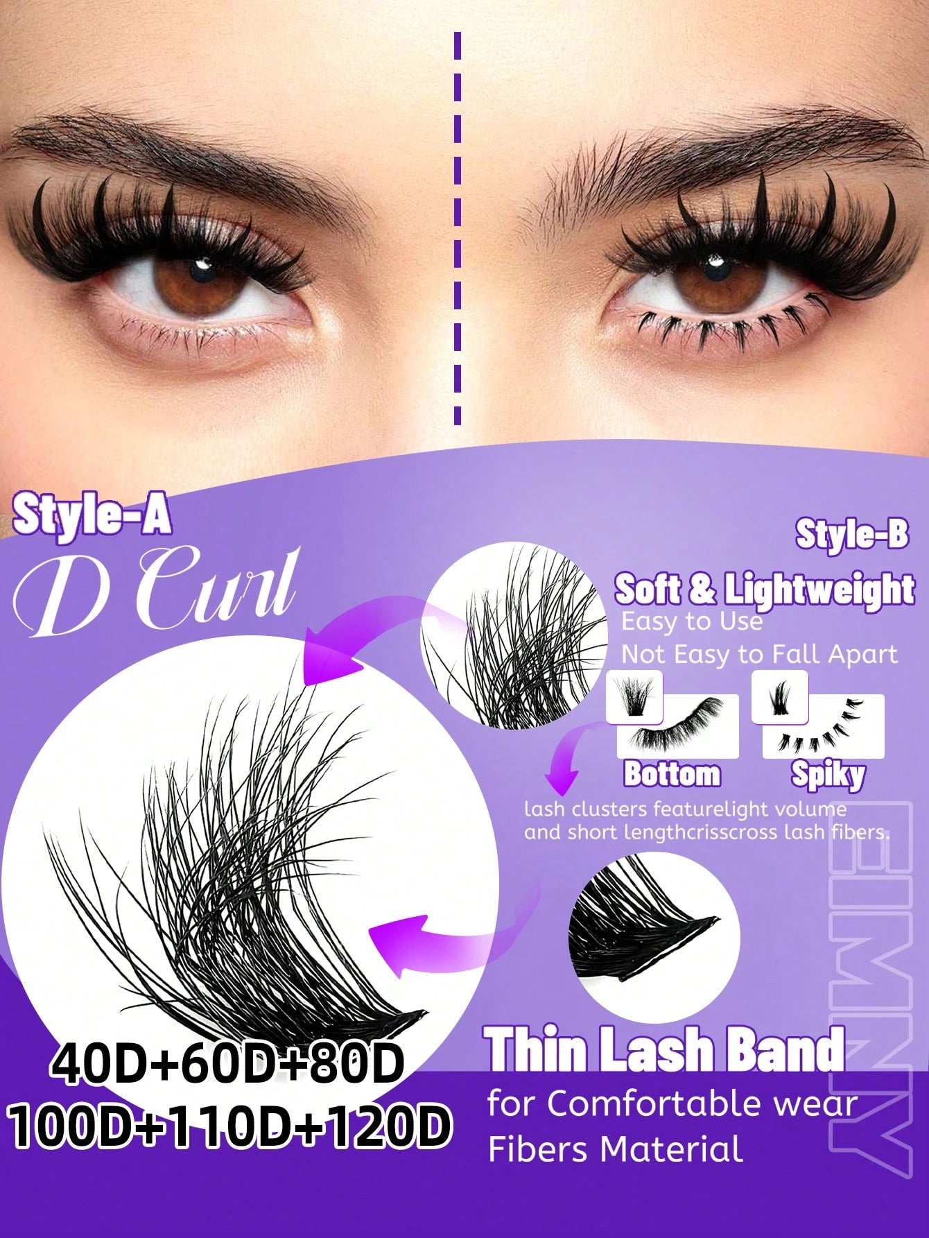 Eimny 800pcs Large Capacity Eyelash Book Set, Spiky Cartoon Style Eyelash Clusters, 40 Rows Russian Volume Curly Lashes With Bottom Lashes And Spikes, 40D To 120D, 2-In-1 Bonding Sealing Tweezers And