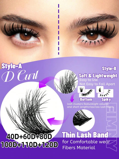 Eimny 800pcs Large Capacity Eyelash Book Set, Spiky Cartoon Style Eyelash Clusters, 40 Rows Russian Volume Curly Lashes With Bottom Lashes And Spikes, 40D To 120D, 2-In-1 Bonding Sealing Tweezers And