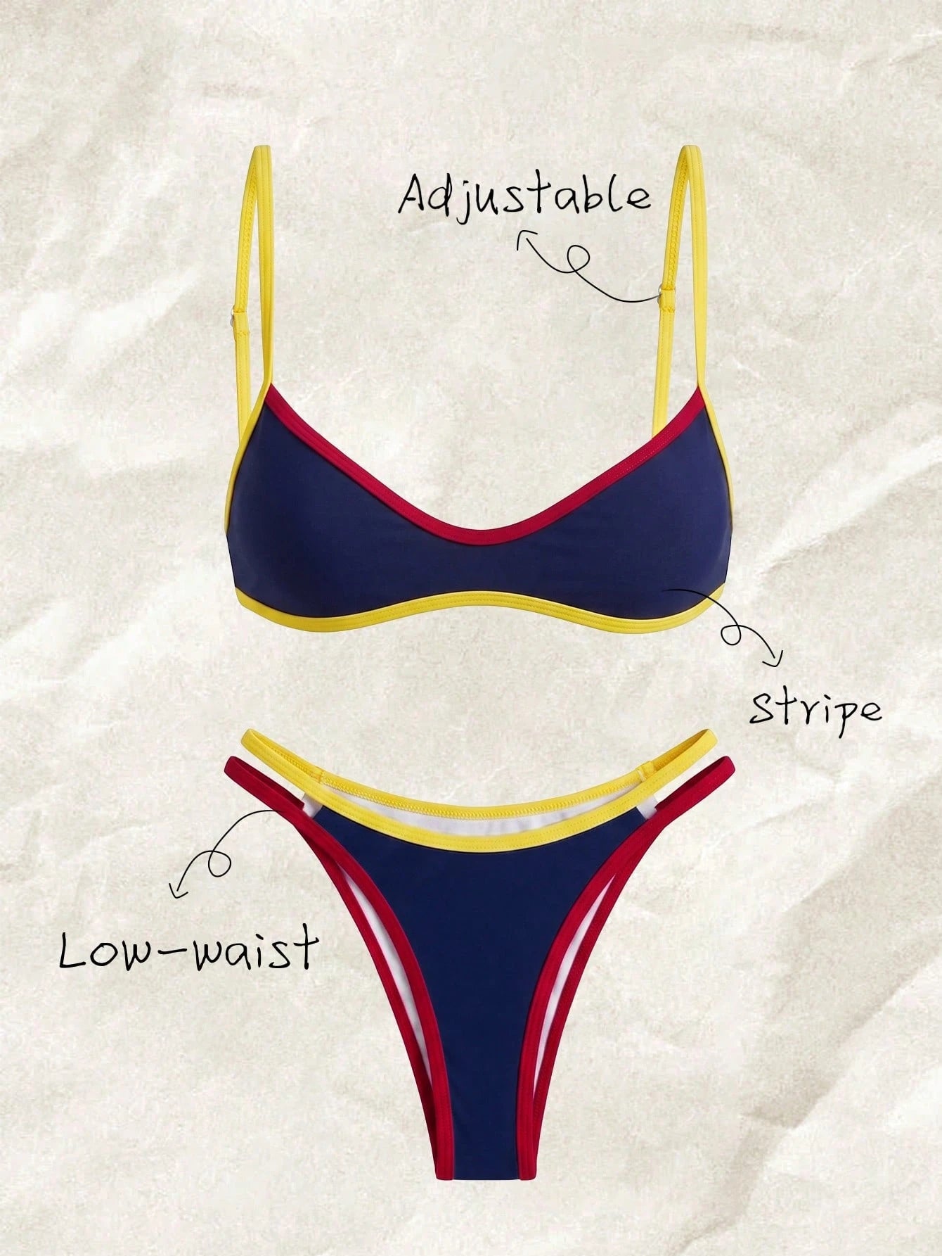 Elavelle Women's Summer Beach Colorblock Spaghetti Strap Sexy Bikini & Triangle Bottom Two-Piece Swimsuit Set