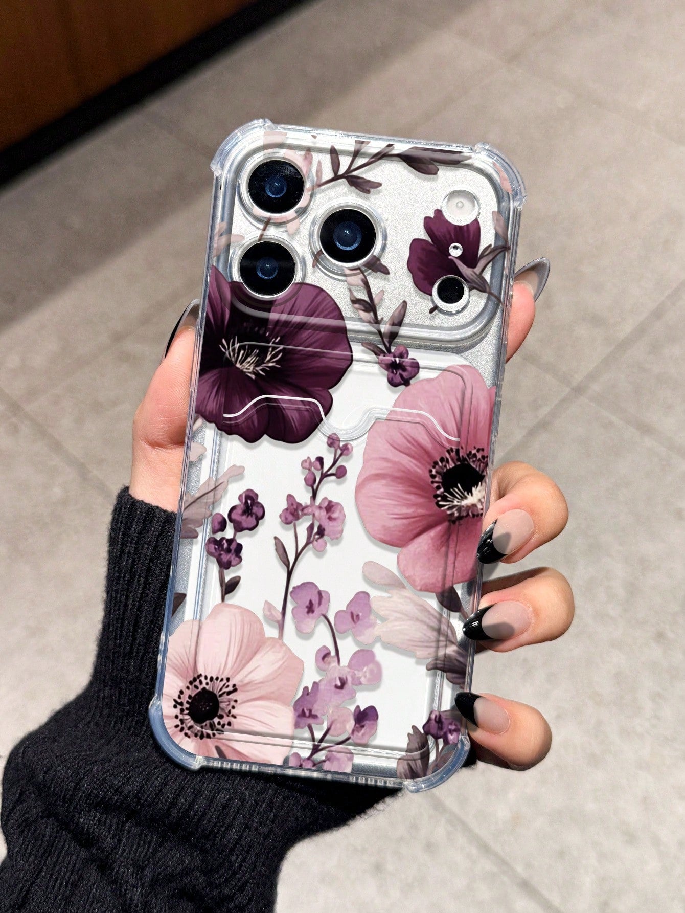 Elegant Floral Card Slot Shockproof Phone Case Compatible With 17 Pro Max 13 Pro 17/16/14 Pro Max New Style 13 Bestie 15 Phone Protective Cover 12/12 Pro Niche 11 Fresh 15 Pro Max Card Holder Style 16